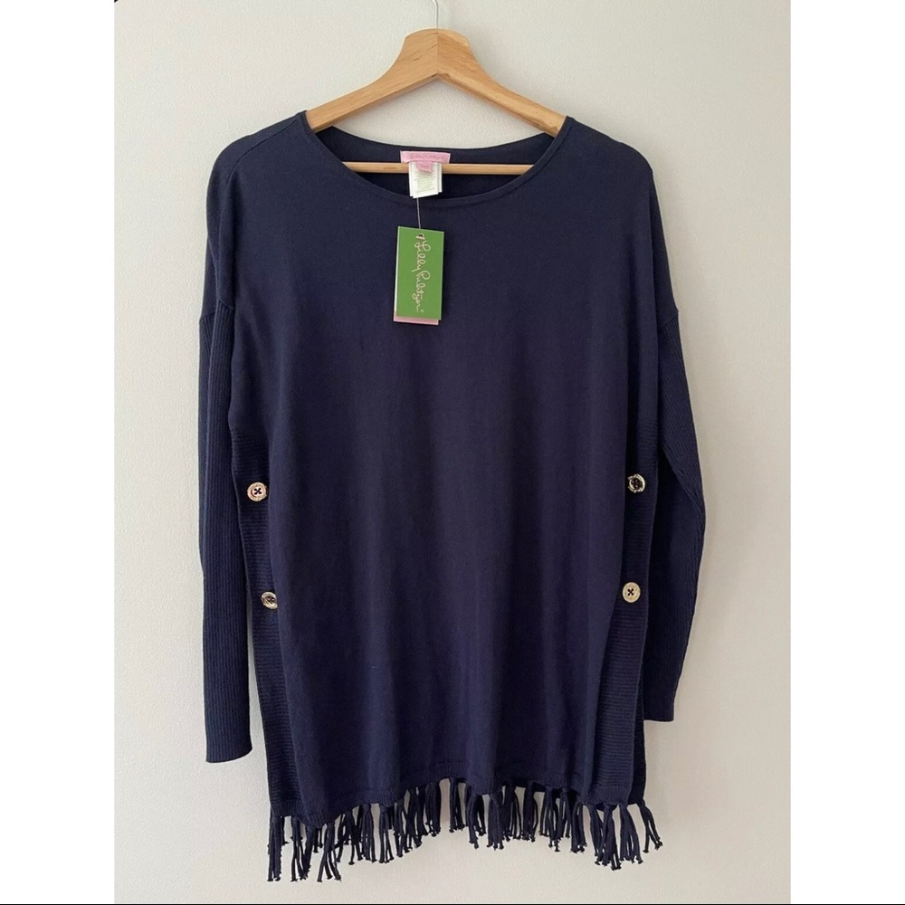 NWT Lilly Pulitzer Navy Ramona Fringe Sweater XS